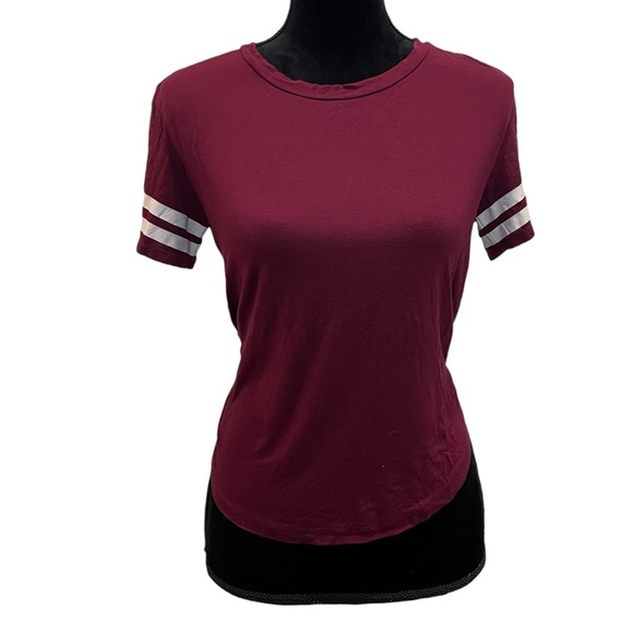 Ambiance Tops - Women's Burgundy Striped Sleeve Crop Top